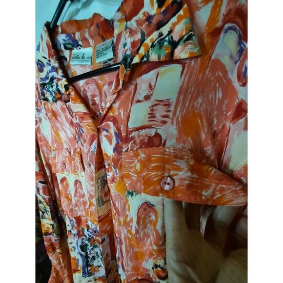 Natalie + Me Pure Silk Button Up Floral Watercolor Art Button Front L Large - Picture 2 of 6